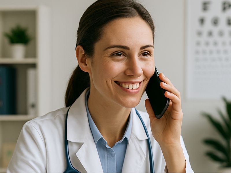 Arzt mit Telefonassistent