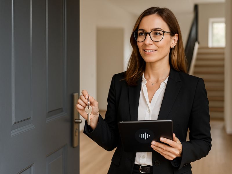 Immobilienmakler mit Telefonassistent