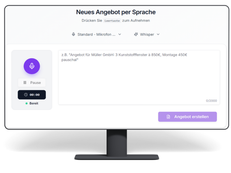 Neues Angebot per Sprache: Spracheingabe wird von KI in ein strukturiertes Angebot umgewandelt